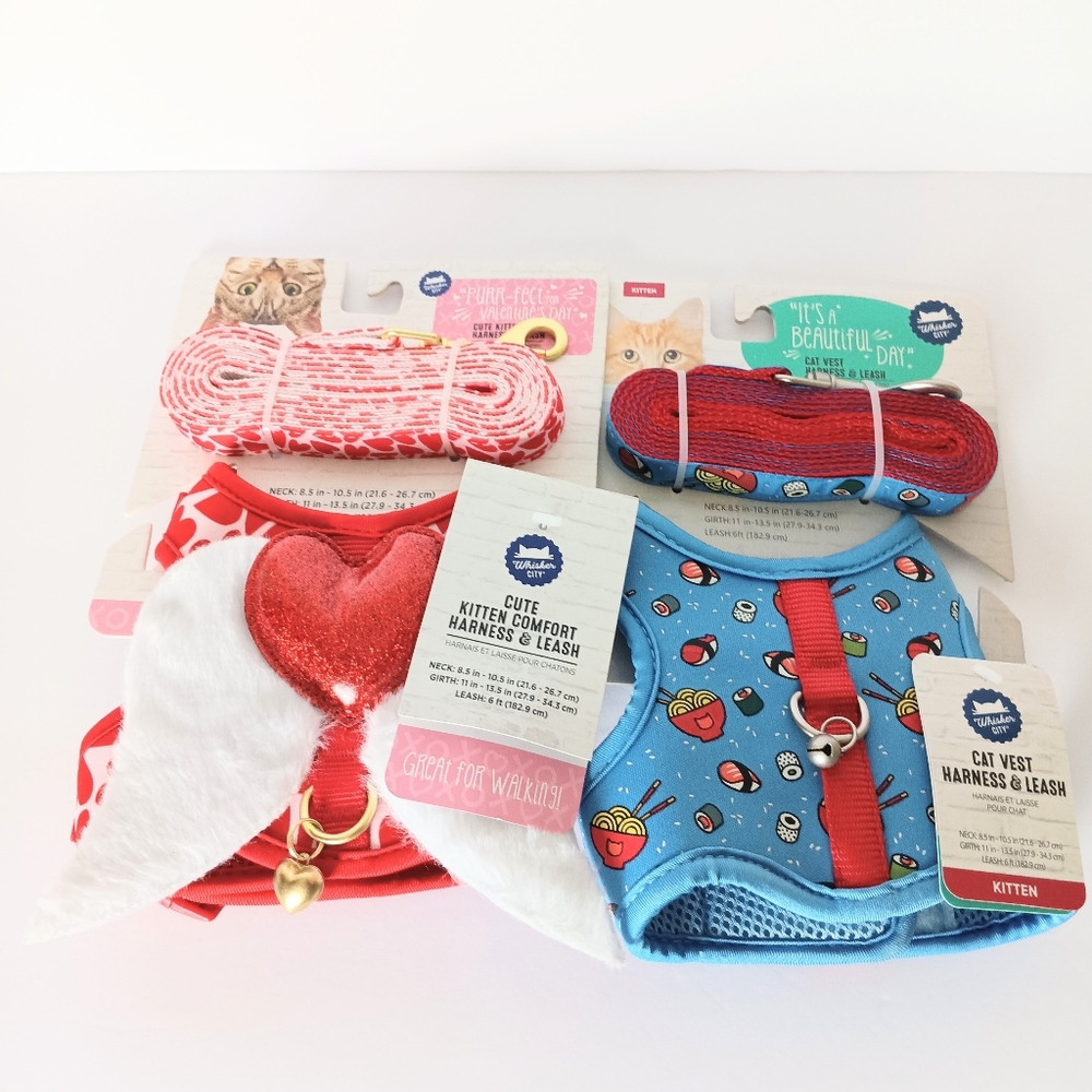 Whisker City Bundle Of 2 Kitten Vest Harness & Leash Set NWT